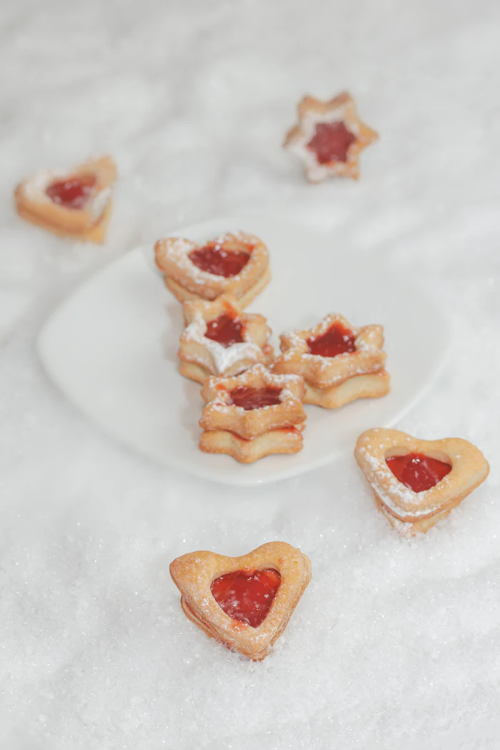 Heart-shaped iced cookies