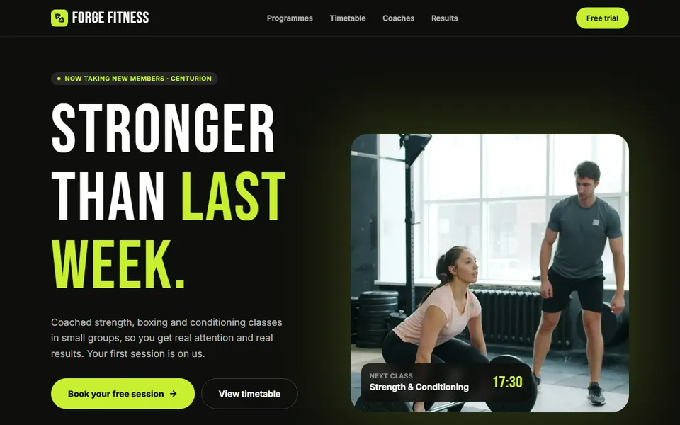 Forge Fitness, an example website for a gym and personal trainers