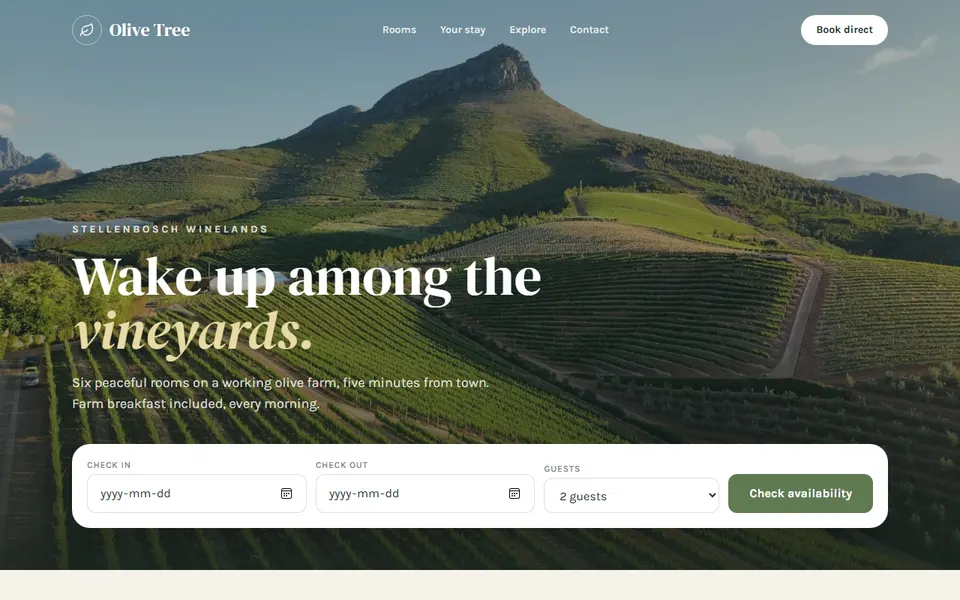 Olive Tree Guesthouse, an example website for a guesthouse